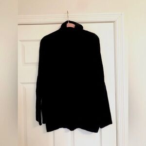 Black Turtleneck Hi-Low Asymmetrical Side Slit Sweater Oversized Cozy Fit XS